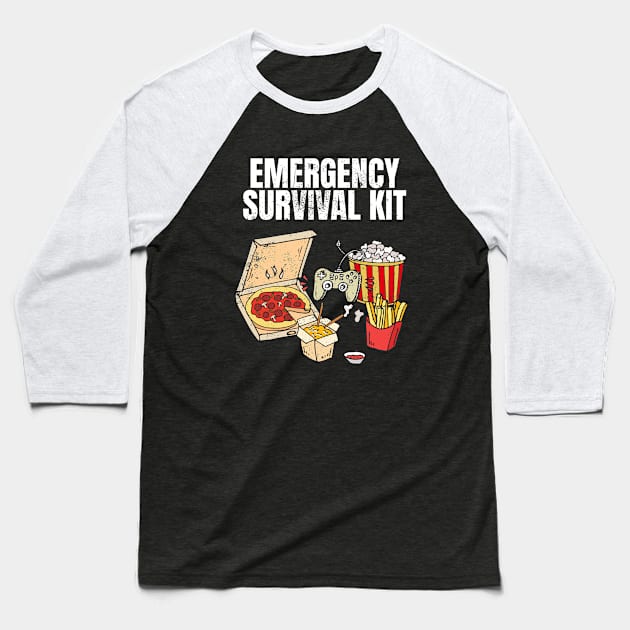 Funny Modern Emergency Survival Kit Baseball T-Shirt by SzarlottaDesigns
